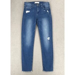 Flying Monkey Jeans Women Size 26 Mid Rise Distressed Tapered Leg Raw Hem Blue